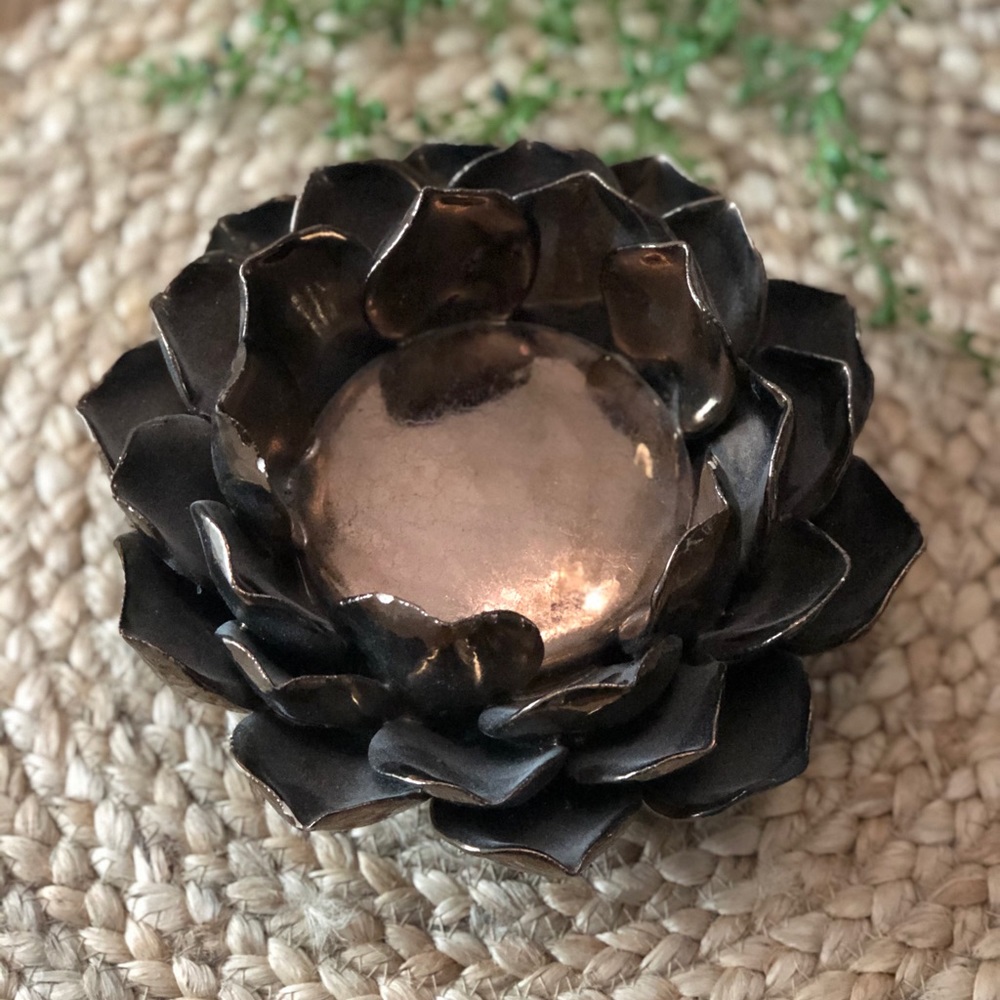 Floral Bronze Candle Holder